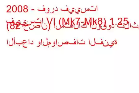 2008 - فورد فييستا
فييستا VI (Mk7-Mk8) 1.25 (82 حصان) استهلاك الوقود ثلاثي الأبعاد والمواصفات الفنية