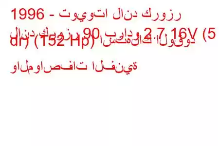 1996 - تويوتا لاند كروزر
لاند كروزر 90 برادو 2.7 16V (5 dr) (152 Hp) استهلاك الوقود والمواصفات الفنية