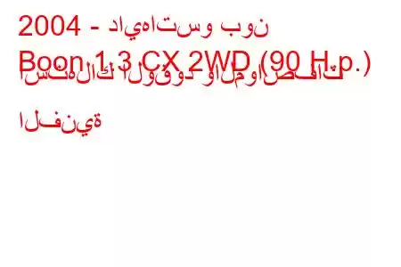 2004 - دايهاتسو بون
Boon 1.3 CX 2WD (90 H.p.) استهلاك الوقود والمواصفات الفنية