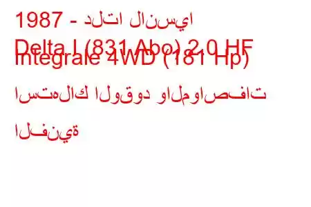 1987 - دلتا لانسيا
Delta I (831 Abo) 2.0 HF Integrale 4WD (181 Hp) استهلاك الوقود والمواصفات الفنية