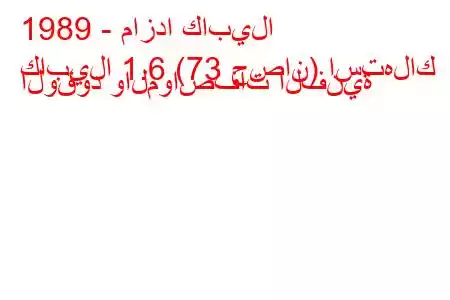 1989 - مازدا كابيلا
كابيلا 1.6 (73 حصان) استهلاك الوقود والمواصفات الفنية