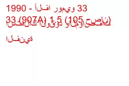 1990 - ألفا روميو 33
33 (907A) 1.5 (105 حصان) استهلاك الوقود والمواصفات الفنية