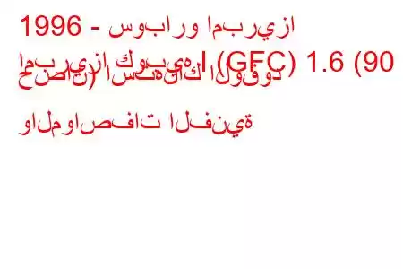 1996 - سوبارو امبريزا
امبريزا كوبيه I (GFC) 1.6 (90 حصان) استهلاك الوقود والمواصفات الفنية