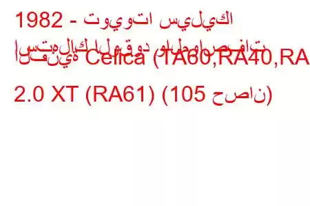 1982 - تويوتا سيليكا
استهلاك الوقود والمواصفات الفنية Celica (TA60,RA40,RA6 2.0 XT (RA61) (105 حصان)