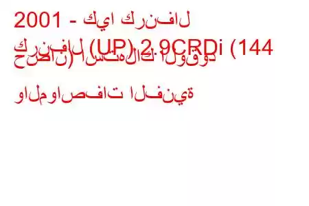 2001 - كيا كرنفال
كرنفال (UP) 2.9CRDi (144 حصان) استهلاك الوقود والمواصفات الفنية