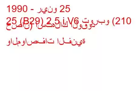 1990 - رينو 25
25 (B29) 2.5 i V6 توربو (210 حصان) استهلاك الوقود والمواصفات الفنية