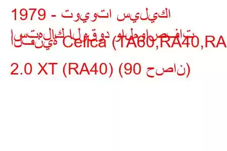 1979 - تويوتا سيليكا
استهلاك الوقود والمواصفات الفنية Celica (TA60,RA40,RA6 2.0 XT (RA40) (90 حصان)