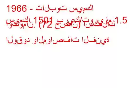 1966 - تالبوت سيمكا
سيمكا 1501 بريك/توريزم 1.5 أوتومان. (72 حصان) استهلاك الوقود والمواصفات الفنية