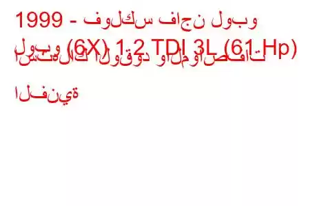 1999 - فولكس فاجن لوبو
لوبو (6X) 1.2 TDI 3L (61 Hp) استهلاك الوقود والمواصفات الفنية