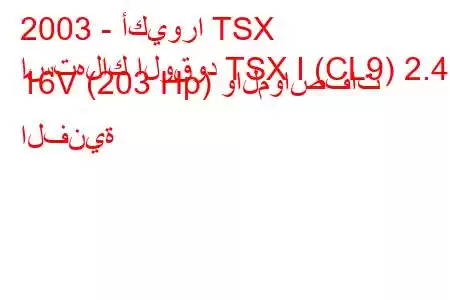 2003 - أكيورا TSX
استهلاك الوقود TSX I (CL9) 2.4 i 16V (203 Hp) والمواصفات الفنية