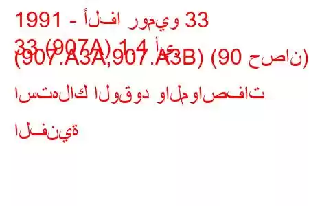 1991 - ألفا روميو 33
33 (907A) 1.4 أي. (907.A3A,907.A3B) (90 حصان) استهلاك الوقود والمواصفات الفنية