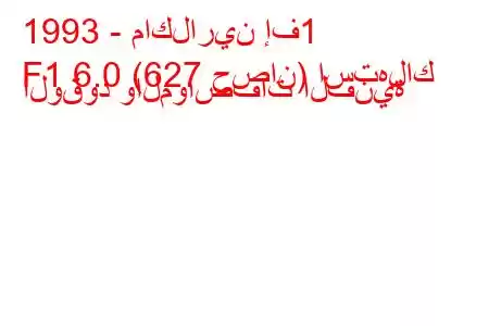 1993 - ماكلارين إف1
F1 6.0 (627 حصان) استهلاك الوقود والمواصفات الفنية