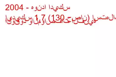 2004 - هوندا اديكس
إيديكس 1.7 (130 حصان) استهلاك الوقود والمواصفات الفنية