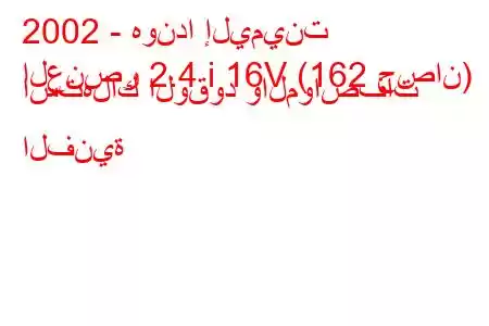 2002 - هوندا إليمينت
العنصر 2.4 i 16V (162 حصان) استهلاك الوقود والمواصفات الفنية