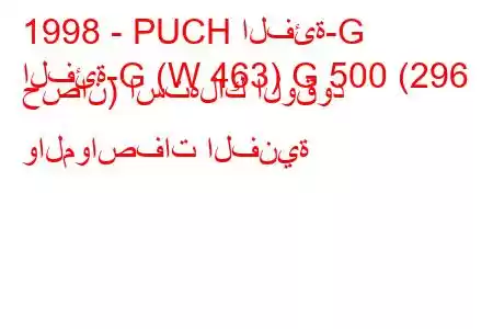 1998 - PUCH الفئة-G
الفئة-G (W 463) G 500 (296 حصان) استهلاك الوقود والمواصفات الفنية