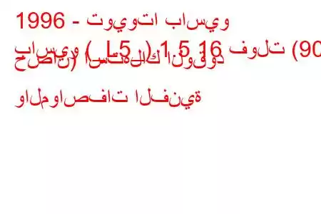 1996 - تويوتا باسيو
باسيو (_L5_) 1.5 16 فولت (90 حصان) استهلاك الوقود والمواصفات الفنية