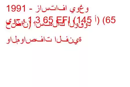 1991 - زاستافا يوغو
يوجو 1.3 65 EFI (145 أ) (65 حصان) استهلاك الوقود والمواصفات الفنية