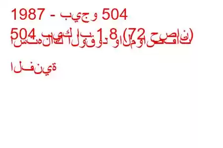 1987 - بيجو 504
504 بيك اب 1.8 (72 حصان) استهلاك الوقود والمواصفات الفنية