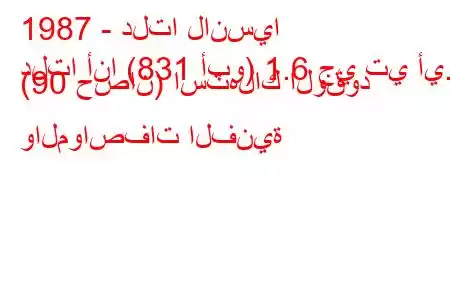 1987 - دلتا لانسيا
دلتا أنا (831 أبو) 1.6 جي تي أي. (90 حصان) استهلاك الوقود والمواصفات الفنية