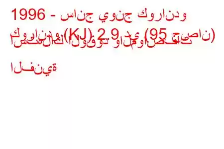 1996 - سانج يونج كوراندو
كوراندو (KJ) 2.9 دي (95 حصان) استهلاك الوقود والمواصفات الفنية