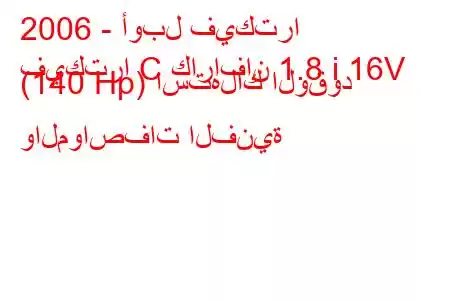 2006 - أوبل فيكترا
فيكترا C كارافان 1.8 i 16V (140 Hp) استهلاك الوقود والمواصفات الفنية