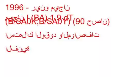 1996 - رينو ميجان
ميجان I (BA) 1.9 dT (B/SA0K,B/SA0Y) (90 حصان) استهلاك الوقود والمواصفات الفنية