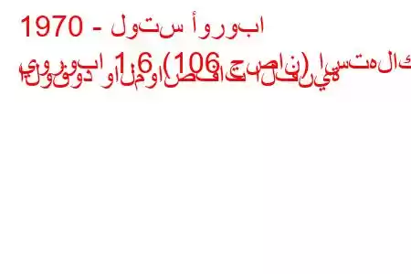 1970 - لوتس أوروبا
يوروبا 1.6 (106 حصان) استهلاك الوقود والمواصفات الفنية