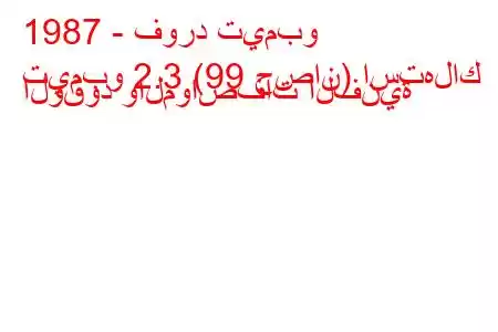 1987 - فورد تيمبو
تيمبو 2.3 (99 حصان) استهلاك الوقود والمواصفات الفنية