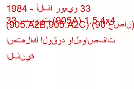 1984 - ألفا روميو 33
33 سبورت (905A) 1.5 4x4 (905.A2B,905.A2C) (90 حصان) استهلاك الوقود والمواصفات الفنية